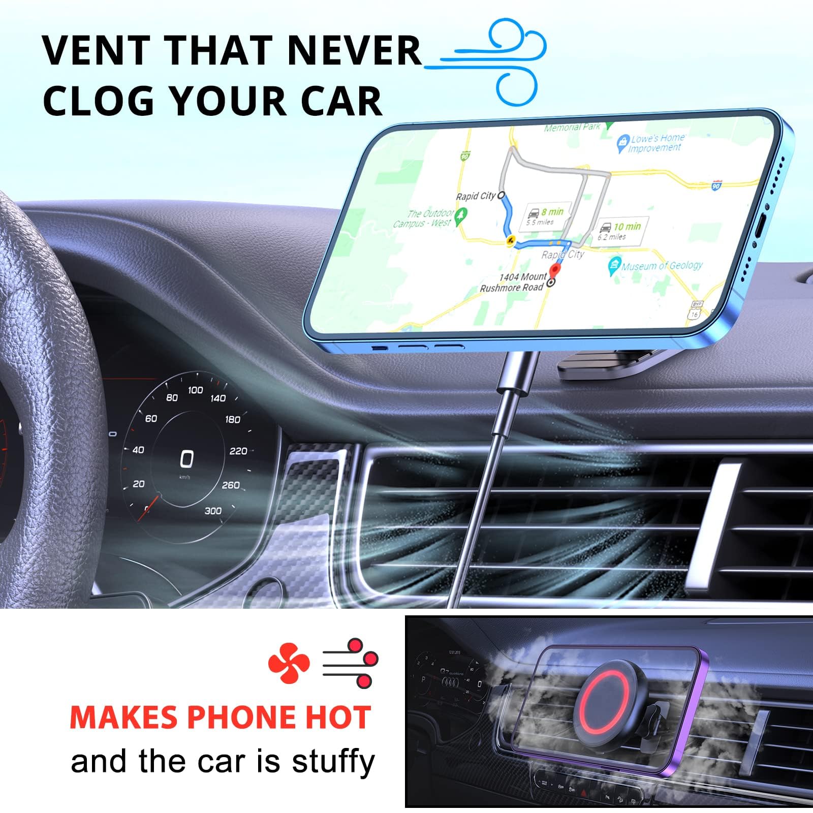 Ohlpro For Iphone 16 Magsafe Car Mount, Dashboard Magsafe Car Phone Holder Charger For 15 14 13 12 Pro/Pro Max/Plus/Mini,15W Fas